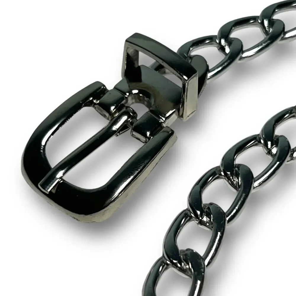 Chunky Silver Tone Chainlink Western Style Adjustable Skinny Belt Party Rock